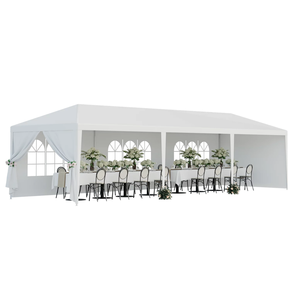 10'x30' White Outdoor Gazebo Canopy Tent with 8 Removable Walls P62338
