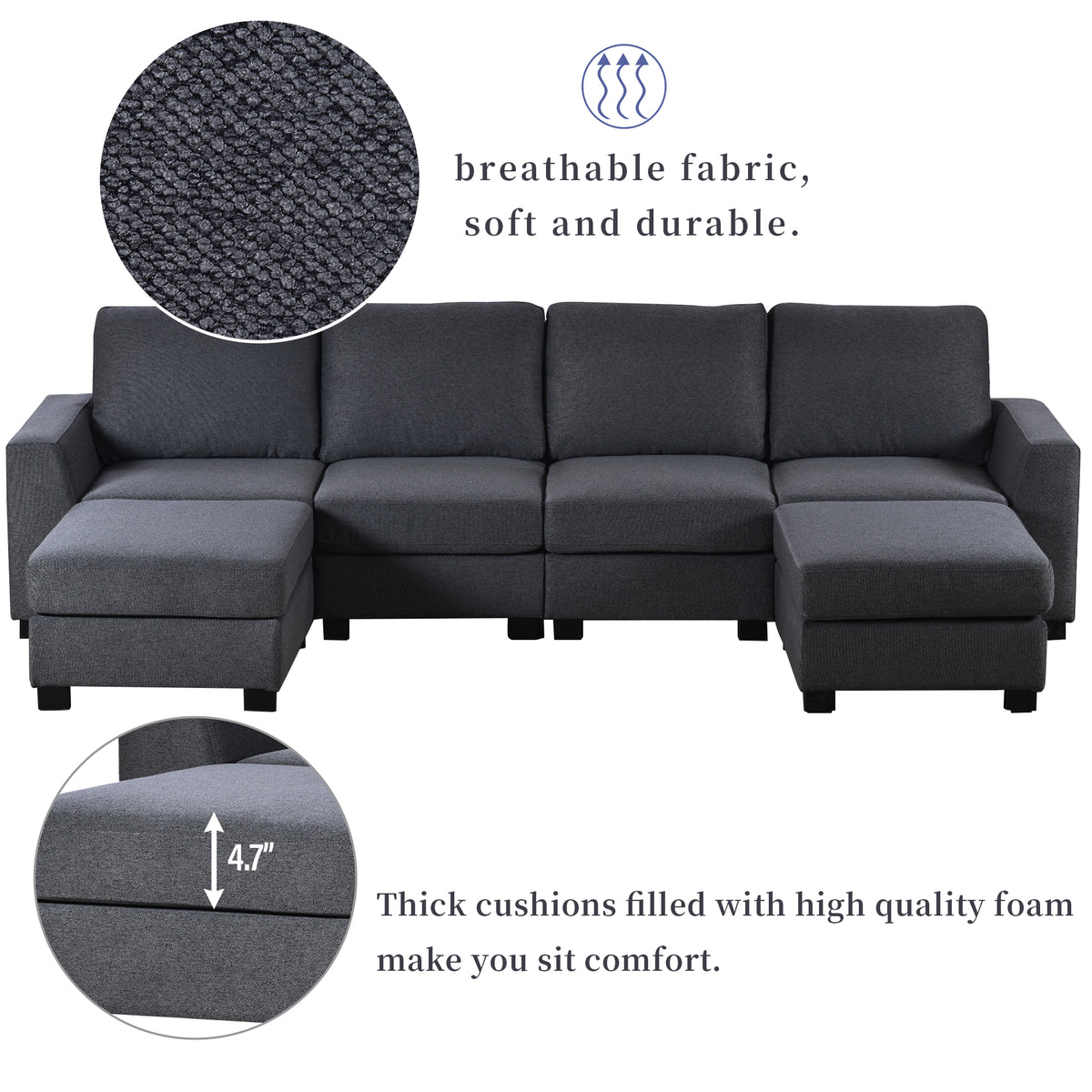 U Shaped Sofa with Removable Ottomans V643733