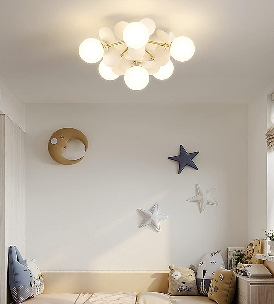 Colorful Macaron Globe Semi Flush Mount Light with Milk White Glass Shade R4893