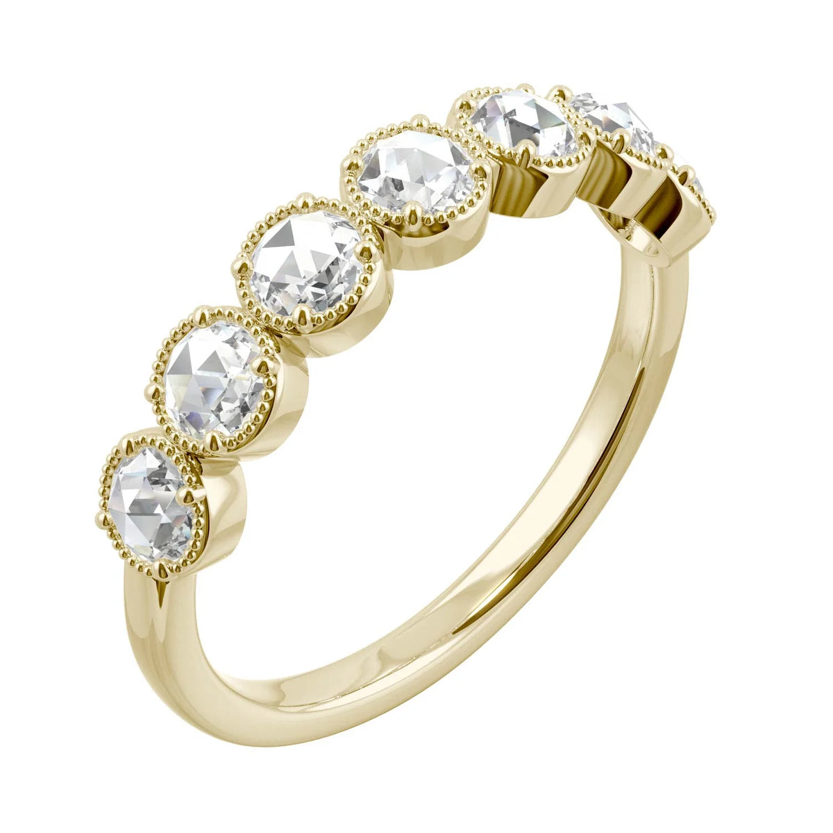 14K Yellow Gold 3mm Round Rose Cut Moissanite Wedding Band Size 6 Y90312