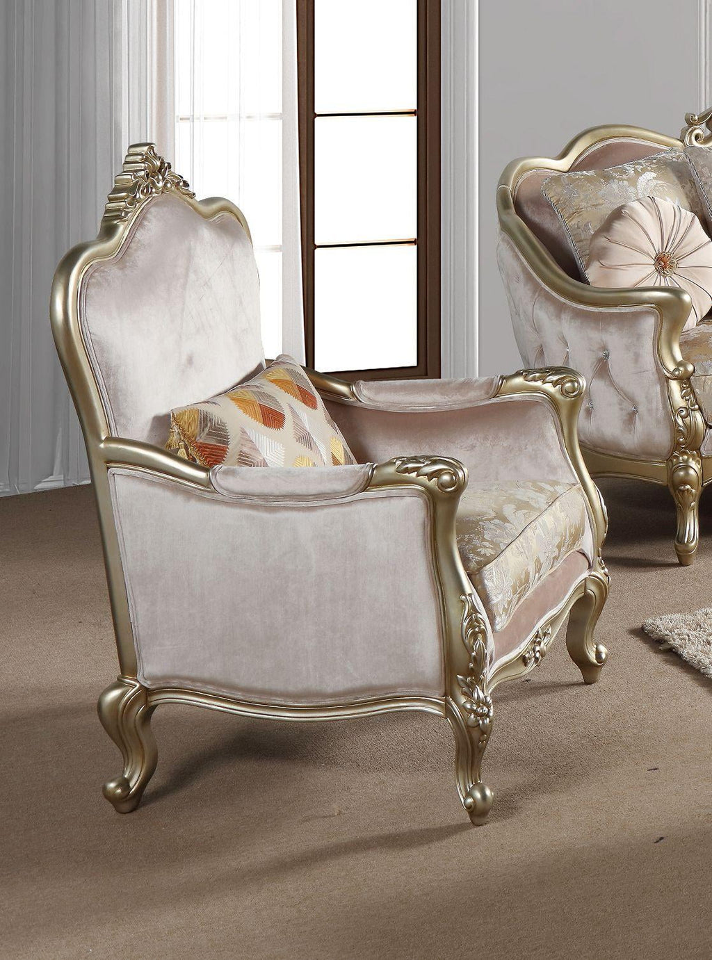 Champagne Finish Wood Sofa Set 3Pcs B423