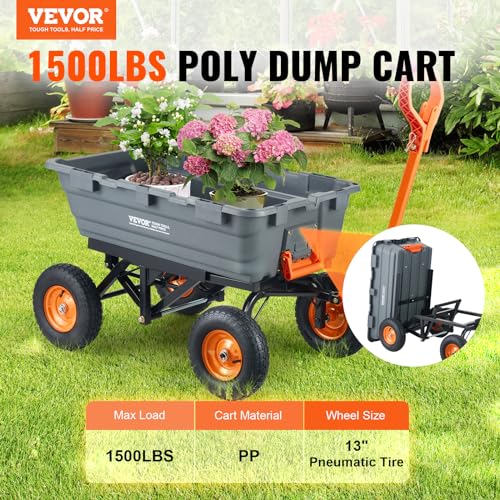 1200lbs 7Cu.Ft. Heavy Duty Poly Dump Cart with 13in All Terrain Wheels G215