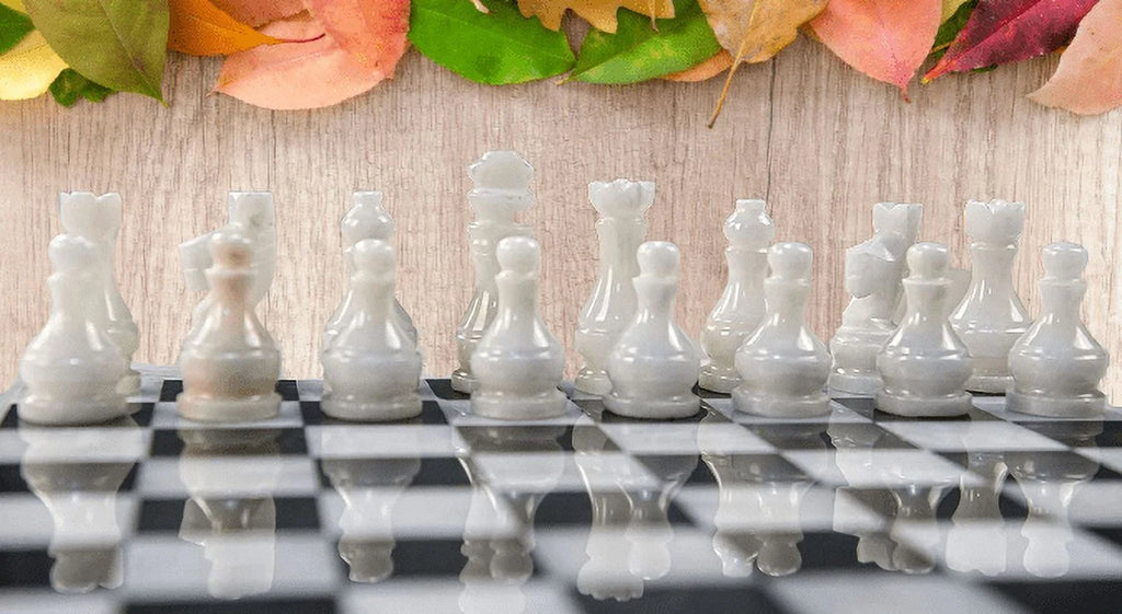 15 Inches Handmade White and Black Weighted Marble Chess Game Set N994