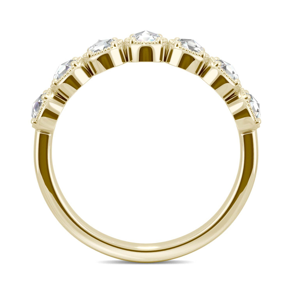 14K Yellow Gold 3mm Round Rose Cut Moissanite Wedding Band Size 6 Y90312