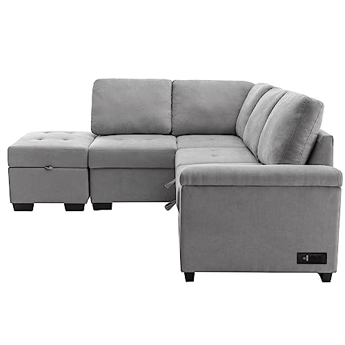 Dark Gray L-Shape Modular Sectional Sofa with Ottoman N197761