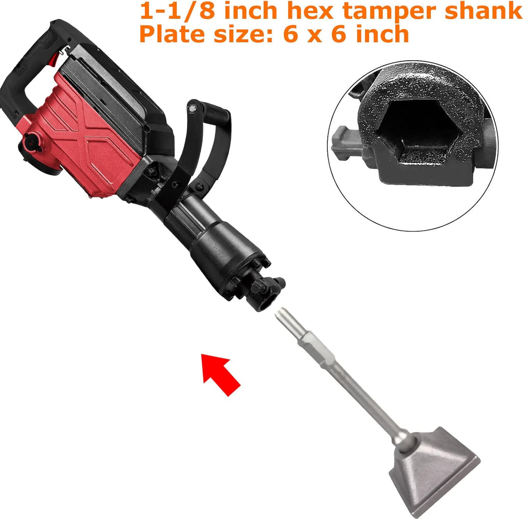 Jack Hammer 1-1/8 inch Tamper Shank and Plate, Dirt Tamper 6 x 6 inch Compactor Plate with Electric Chisel Dirt Compactor, Electric hammer Solid Compactor for Breaker Hammer M5480