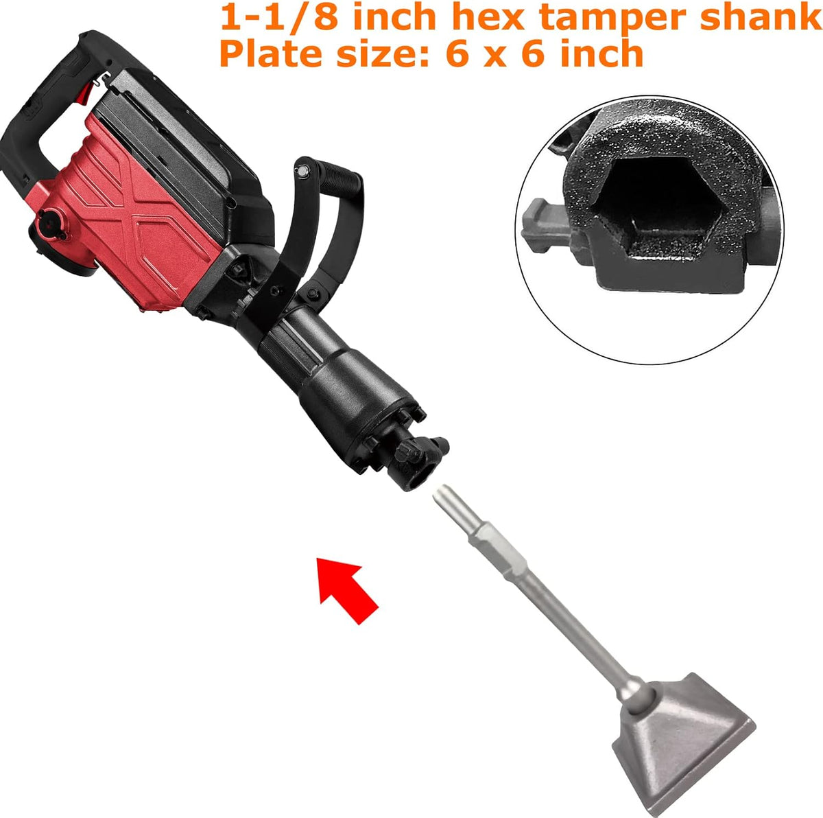 Jack Hammer 1-1/8 inch Tamper Shank and Plate, Dirt Tamper 6 x 6 inch Compactor Plate with Electric Chisel Dirt Compactor, Electric hammer Solid Compactor for Breaker Hammer M5480