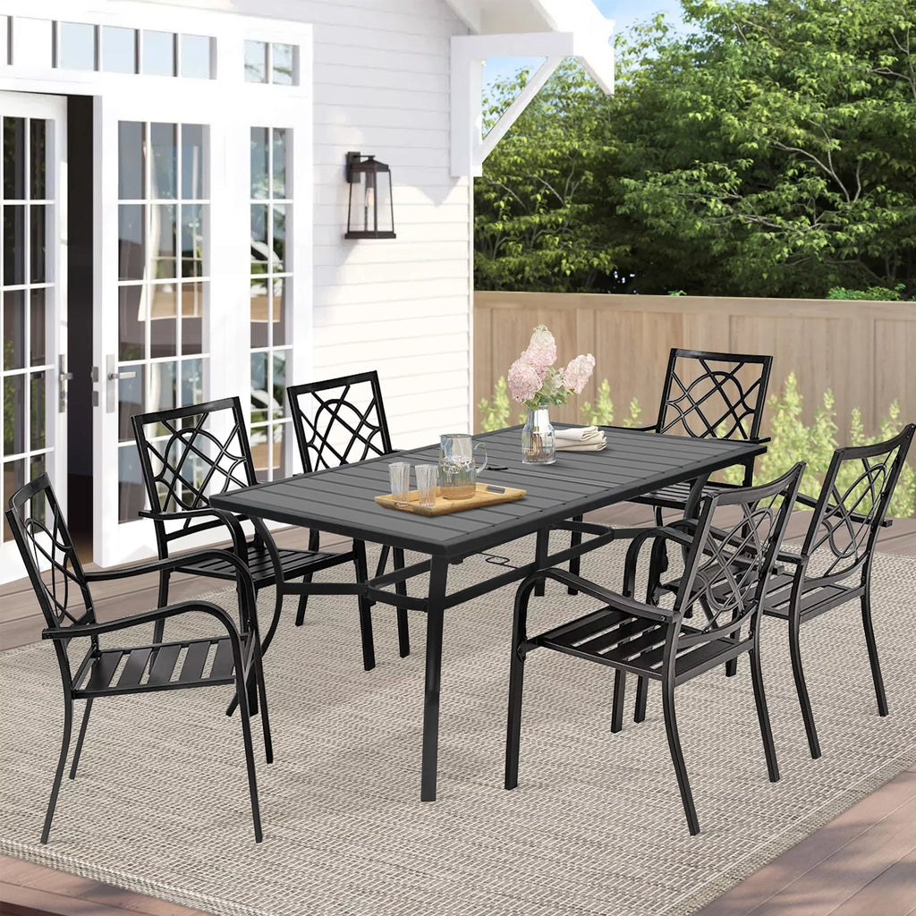 5-Piece Outdoor Patio Dining Set Stackable Metal Chairs and Square Table Black K864308