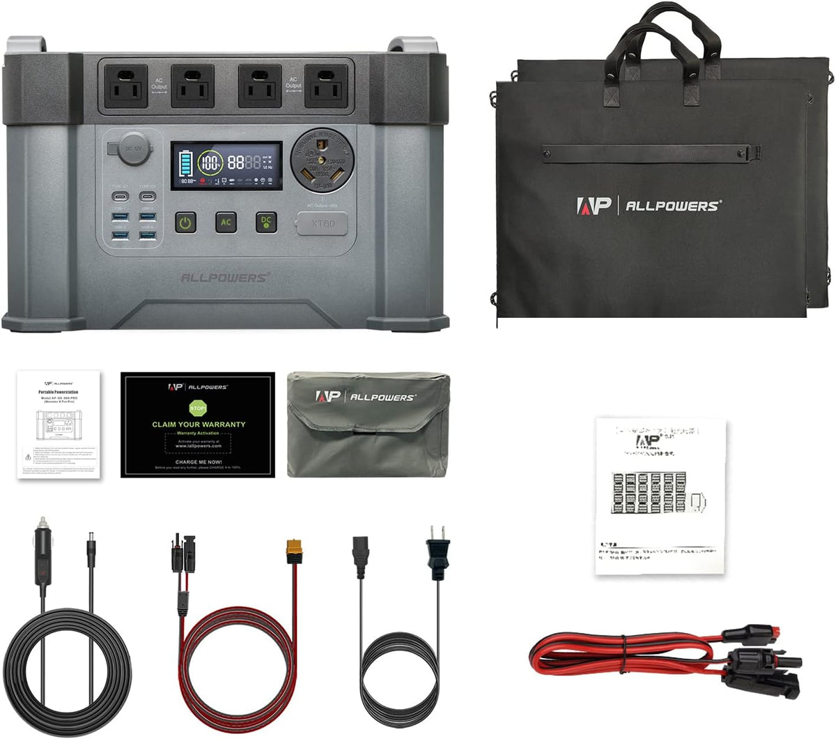 2400W Portable Power Station with 2pcs Foldable Solar Panel 100W M58171