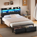 Black Full Size Metal Platform Bed Frame with Wood Headboard and Storage Drawers I772180
