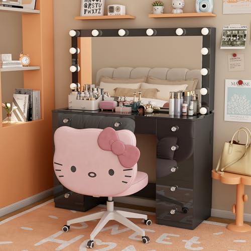 White Vanity Desk with Mirror and 11 Drawer H2991