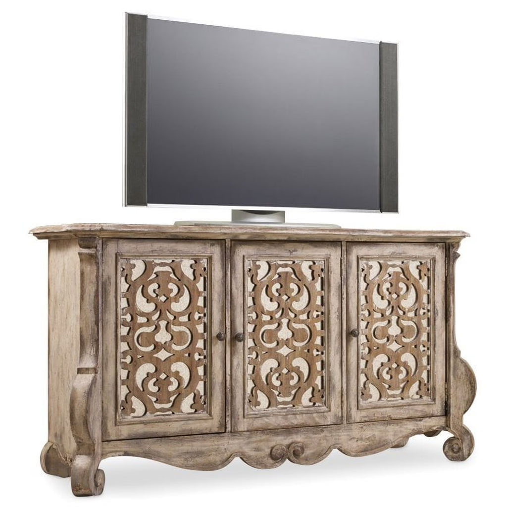 6-Shelf Wood Entertainment Console Table in Caramel Froth W3719