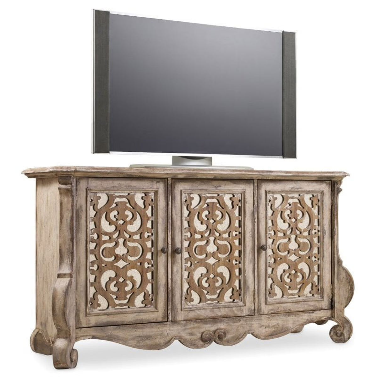 6-Shelf Wood Entertainment Console Table in Caramel Froth W3719