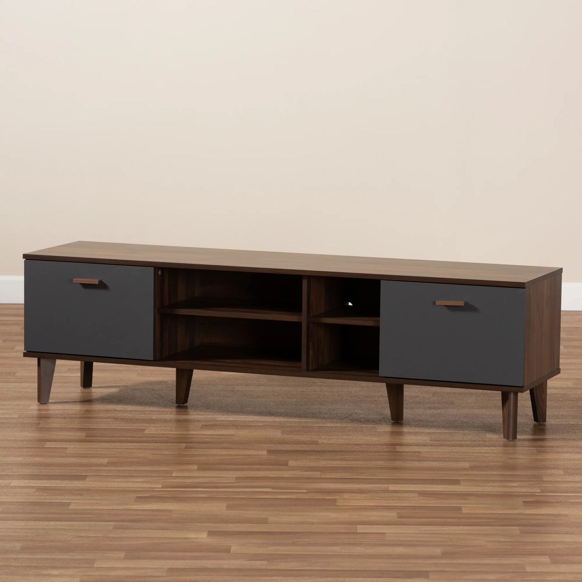 Walnut Brown and Grey Finished Wood TV Stand T657421