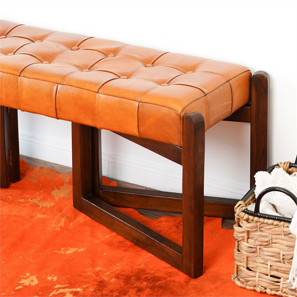 Tan Upholstered Leather Bench R588