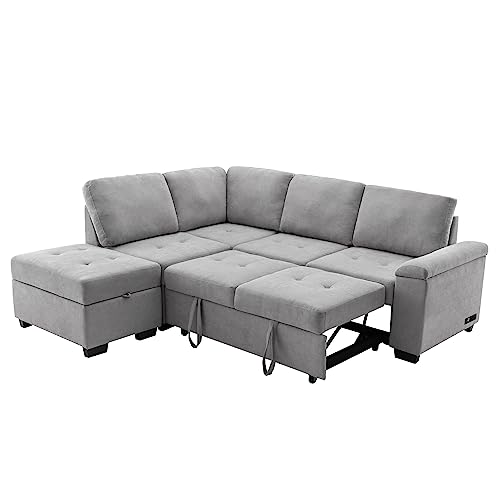Dark Gray L-Shape Modular Sectional Sofa with Ottoman N197761