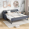 Twin Size Upholstered Wood Day Bed with Pop up Trundle (Grey) V526