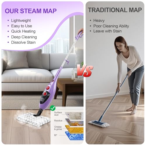 Steam Mop Cleaner with Detachable Handheld Steamer, 10-in-1 Multi Accessories, 13.5 OZ Water Tank & 20FT Power Cord Q3315
