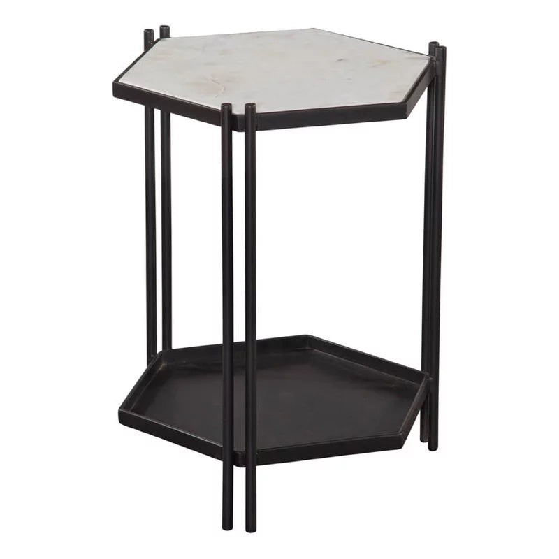 Black Metal White Marble Accent Table I452668