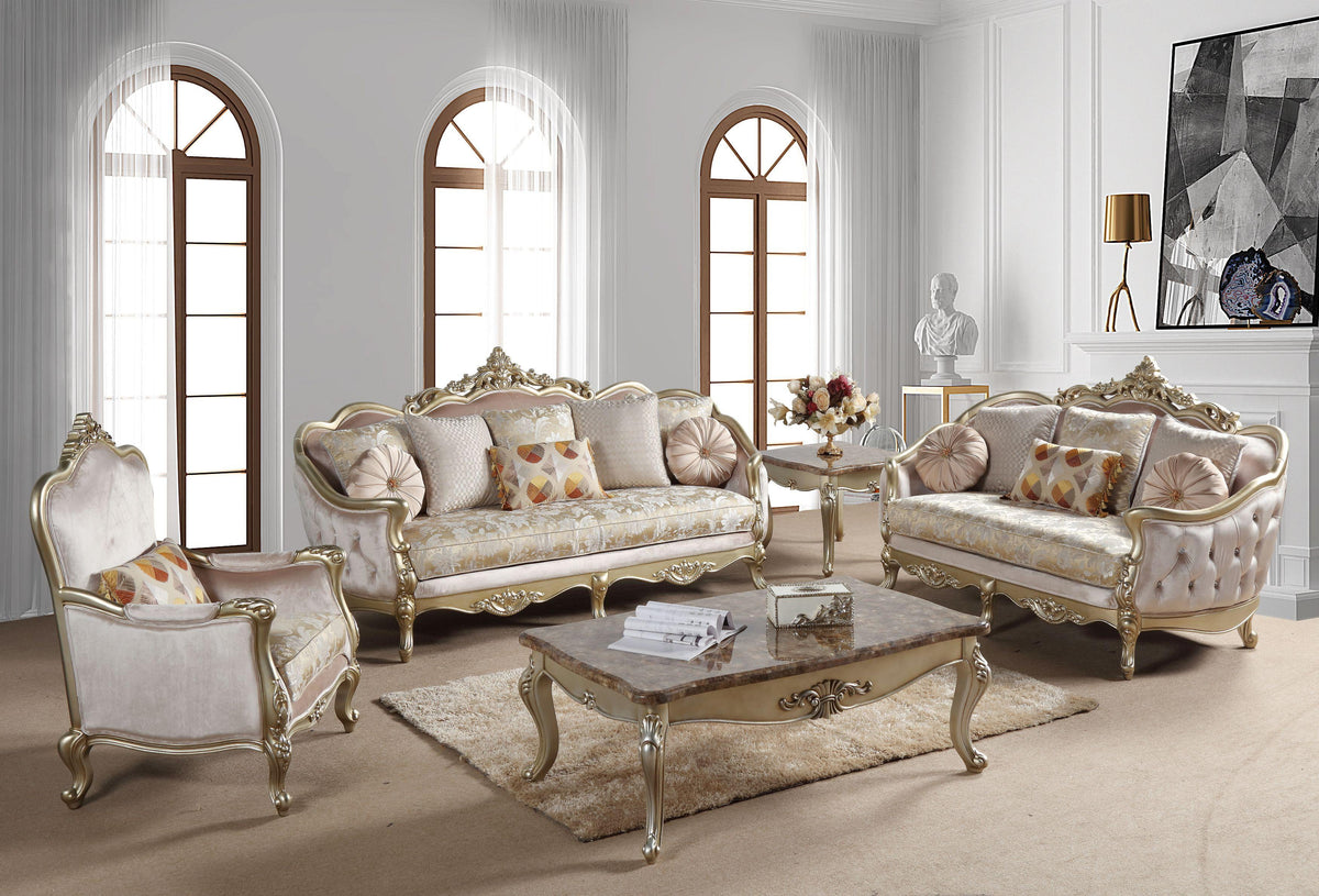 Champagne Finish Wood Sofa Set 3Pcs B423