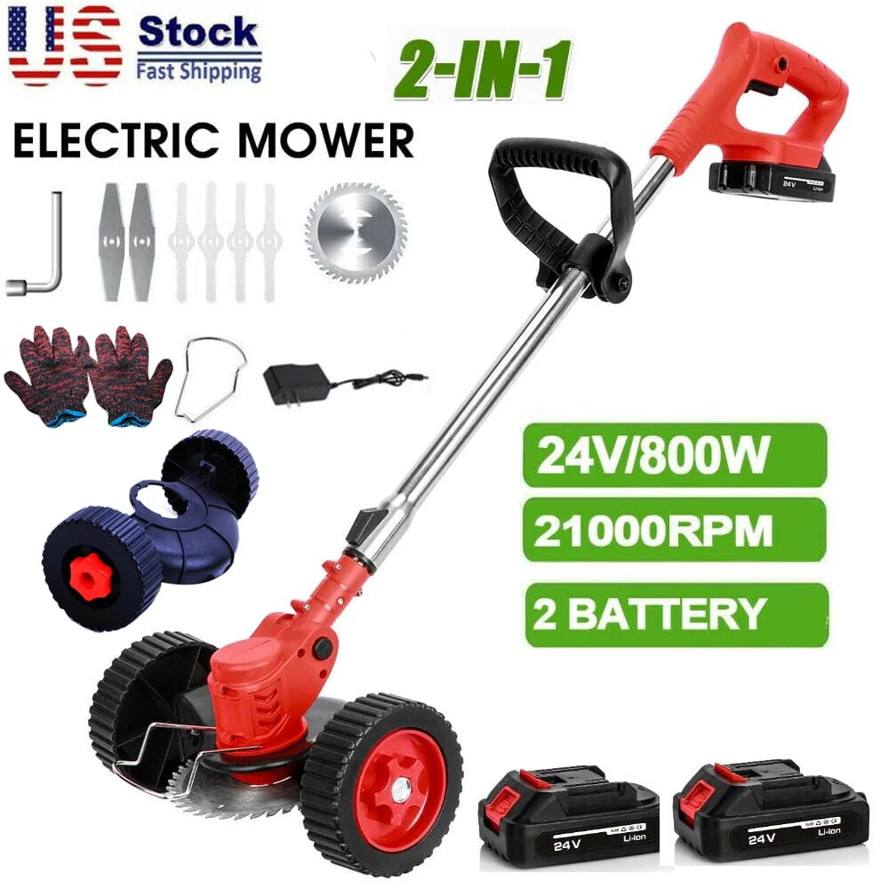 24V 650W Cordless Electric Lawn Mower and Grass Trimmer with Batteries L9278