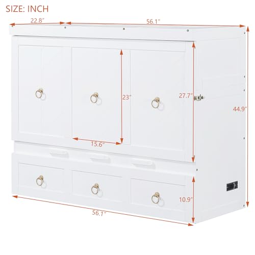 Queen Size Murphy Bed with USB Charging Station and Drawer, White F179