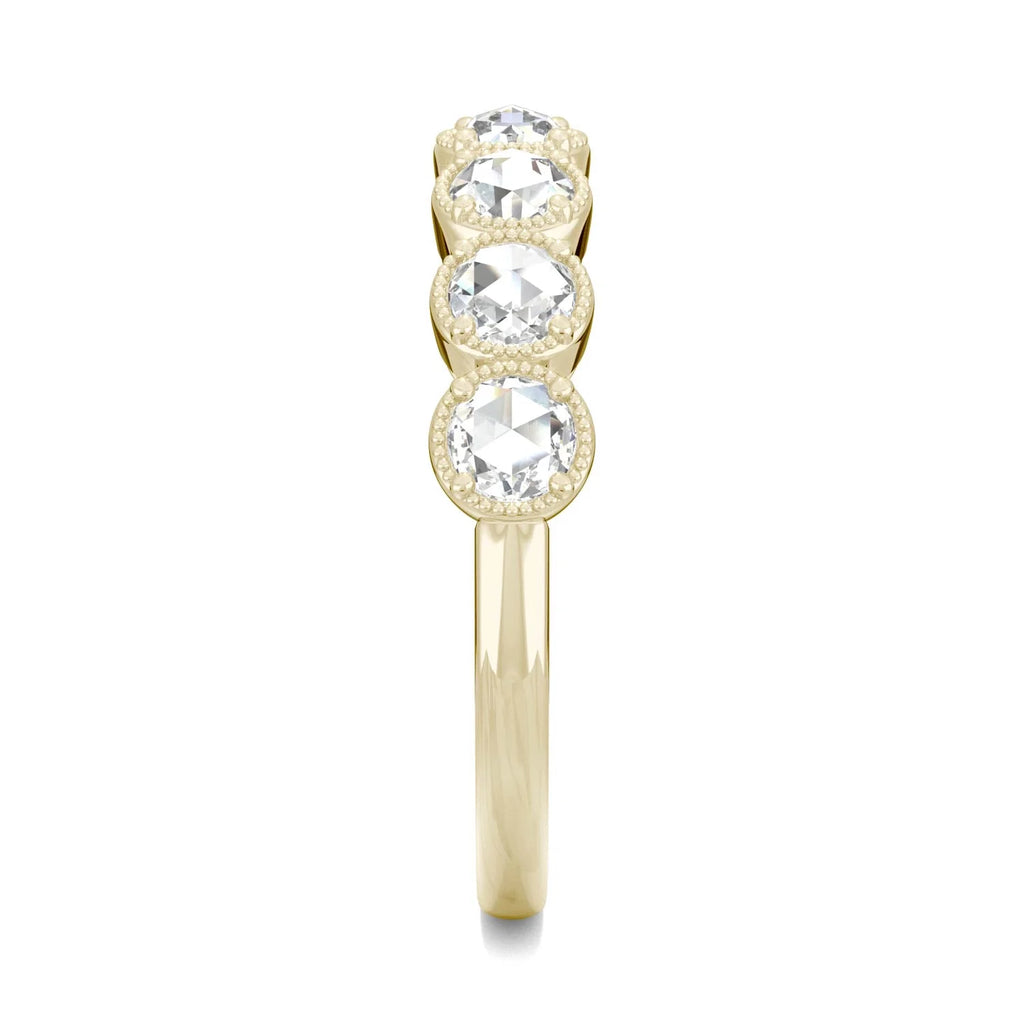 14K Yellow Gold 3mm Round Rose Cut Moissanite Wedding Band Size 6 Y90312