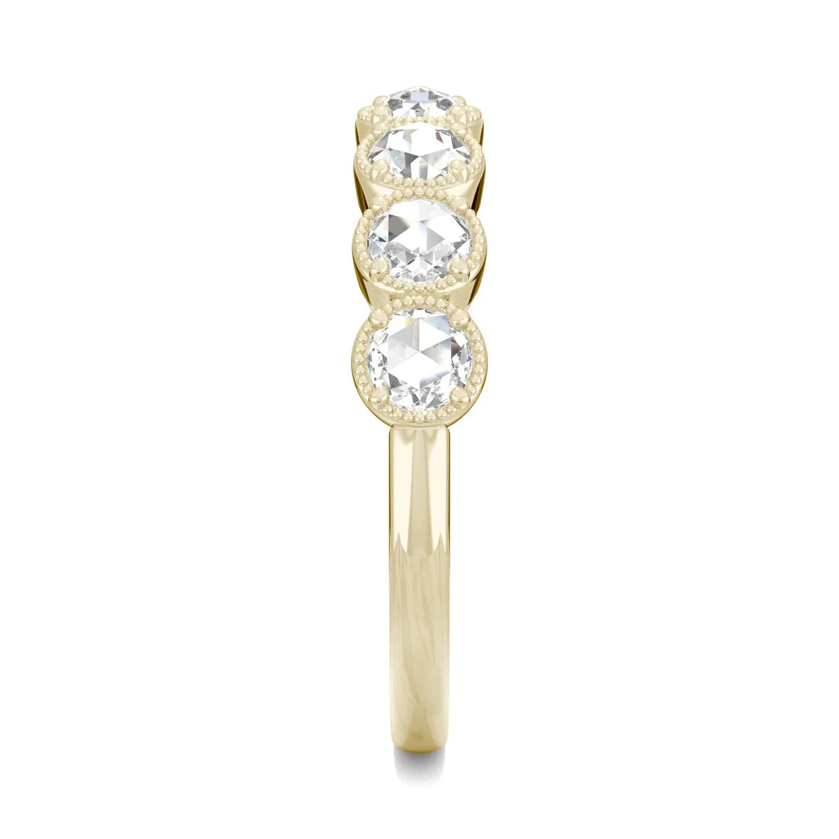 14K Yellow Gold 3mm Round Rose Cut Moissanite Wedding Band Size 6 Y90312