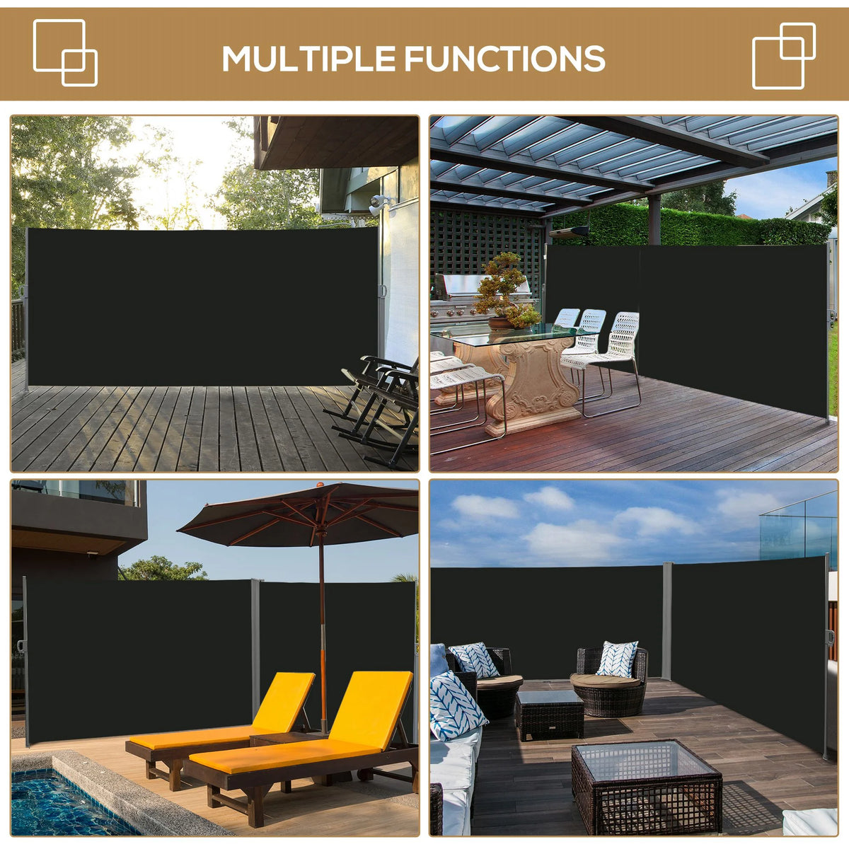 Black Retractable Privacy Screen Side Awning T75114