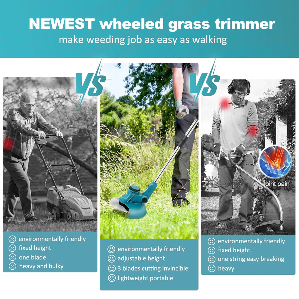 24V 650W Cordless Electric Lawn Mower and Grass Trimmer with Batteries L9278