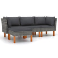 4 Piece Poly Rattan Garden Set with Cushions Gray C8497