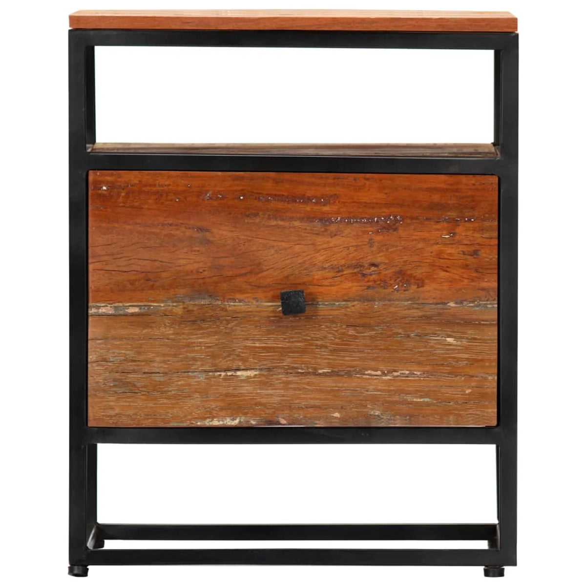 Reclaimed Wood Bedside Cabinet with Storage Drawer and Shelf Q590