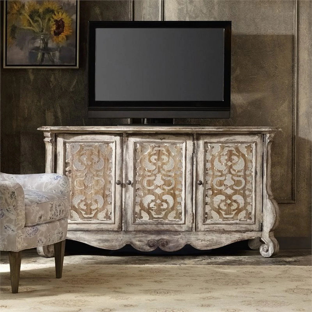 6-Shelf Wood Entertainment Console Table in Caramel Froth W3719