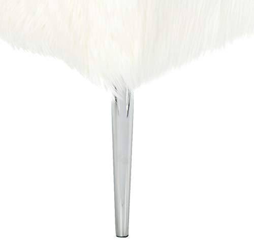 White Faux Fur Ottoman with Chrome Legs B5517