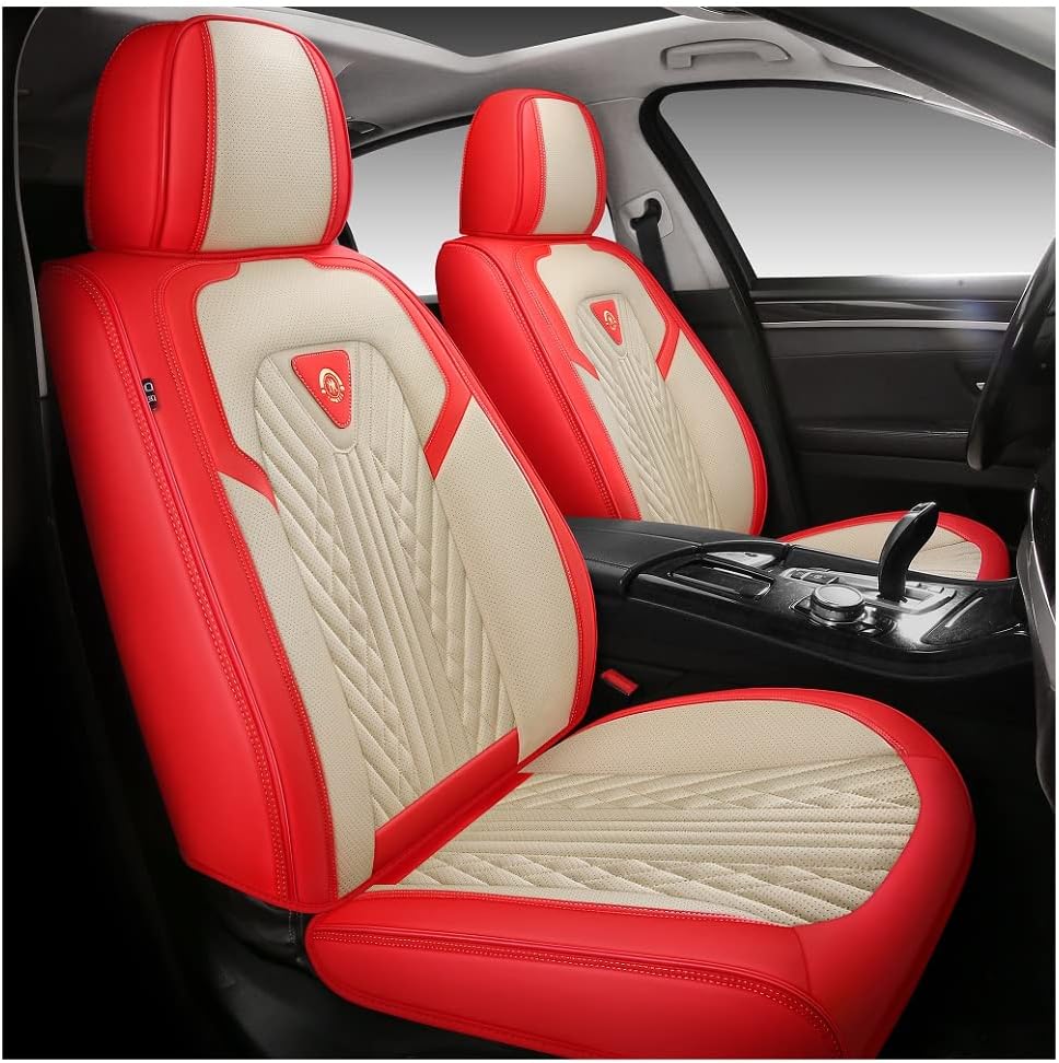 Red-Black PU Leather 5 Seats Full Set Car Seat Covers T596996