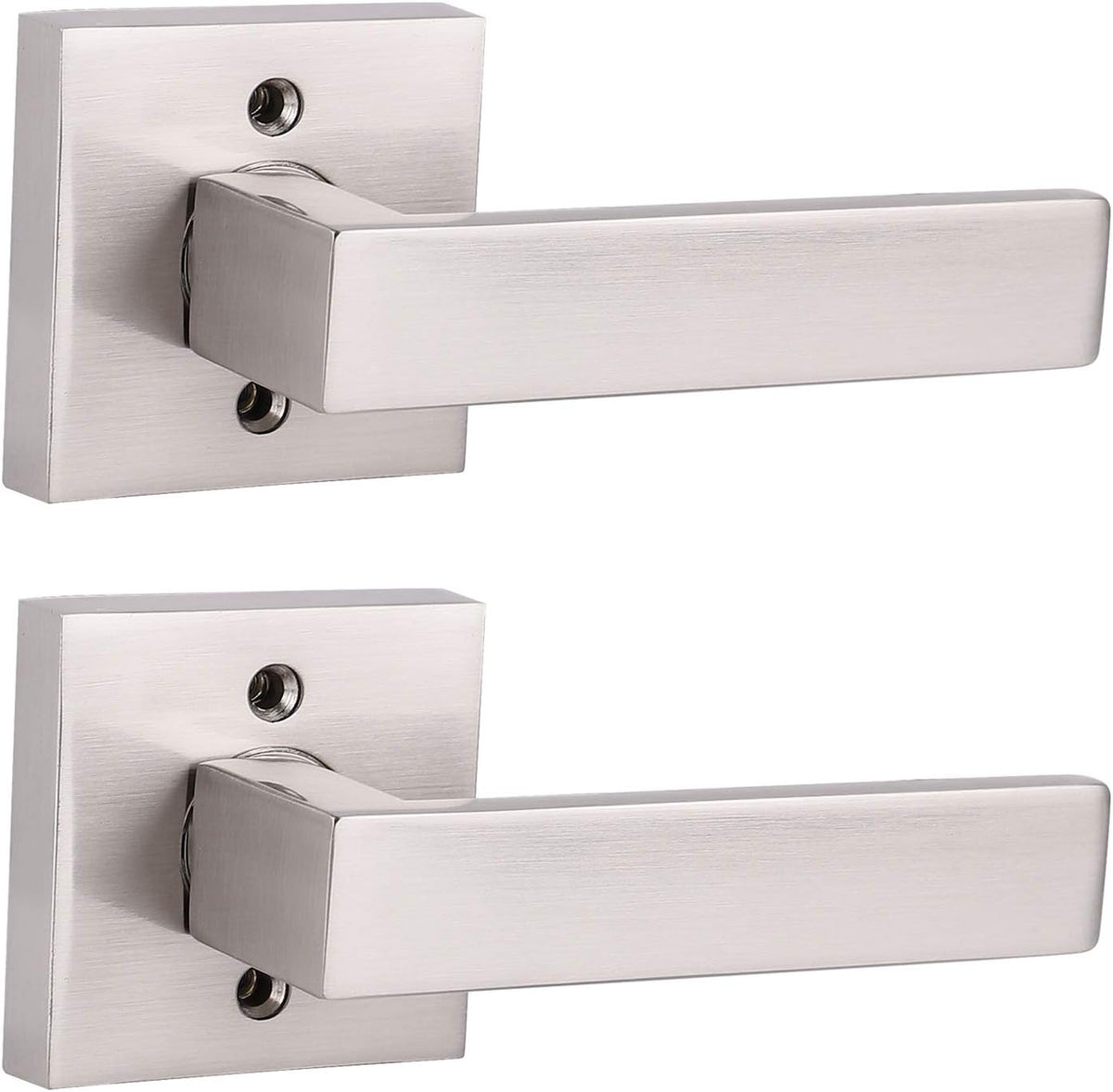 Pack of 6 Satin Nickel Square Door Handles Levers with Privacy Locks P620