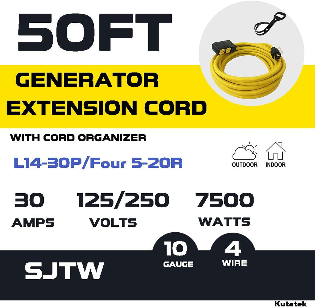 50Ft 30 Amp 125/250V 10 Gauge SJTW Power Cord with Surge Protector Breaker I8543