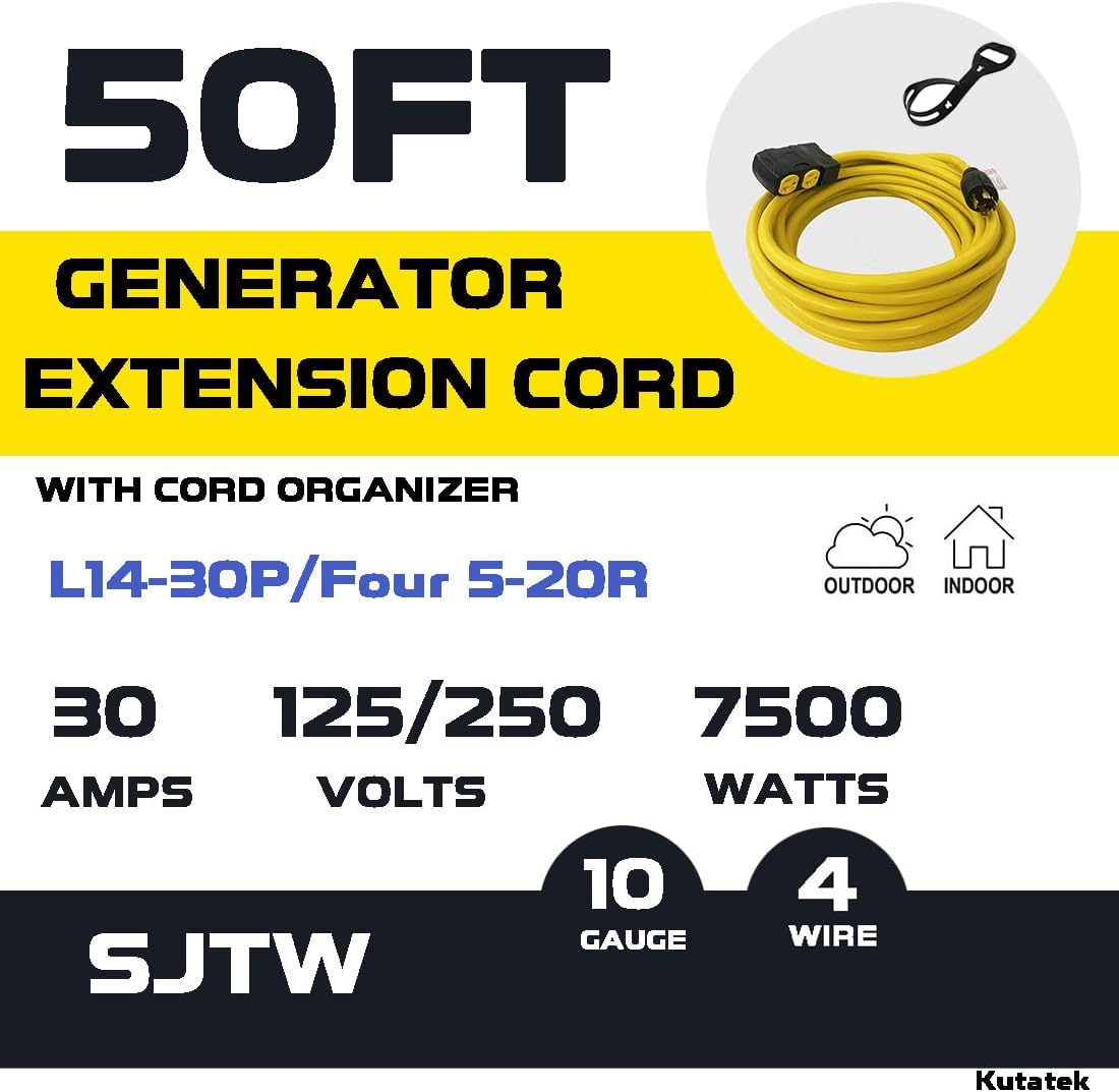 50Ft 30 Amp 125/250V 10 Gauge SJTW Power Cord with Surge Protector Breaker I8543
