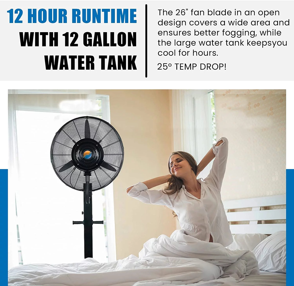 Oscillating Misting Pedestal Fan 12 Gallon 3 Speed 26 inch Black W44589