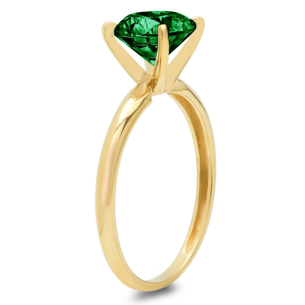 1ct Round Cut Green Simulated Emerald Real 18k Yellow Gold Solitaire Ring Size 3.5 N152
