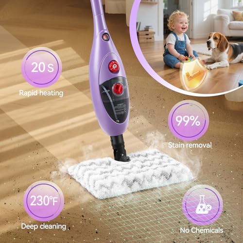 Steam Mop Cleaner with Detachable Handheld Steamer, 10-in-1 Multi Accessories, 13.5 OZ Water Tank & 20FT Power Cord Q3315