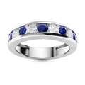 925 Sterling Silver 4 MM Blue Sapphire Half Eternity Wedding Band Ring F737
