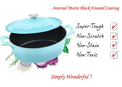 Enameled Cast Iron Covered Oval Dutch Oven Casserole Pot, 6.75 QT V8315