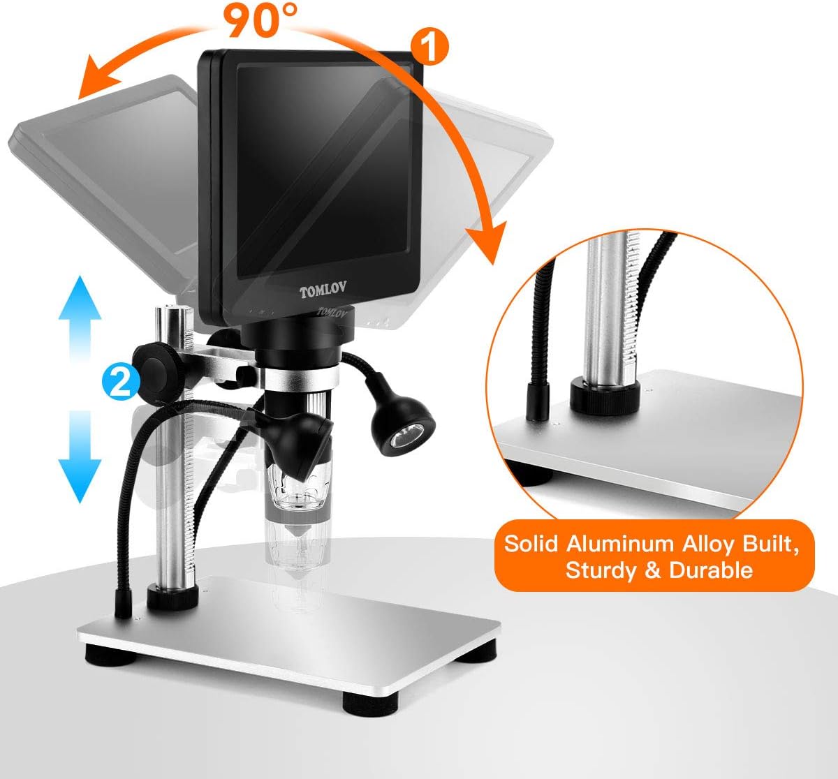 7" LCD Digital Microscope 1200X 1080P Video Microscope with Metal Stand L564