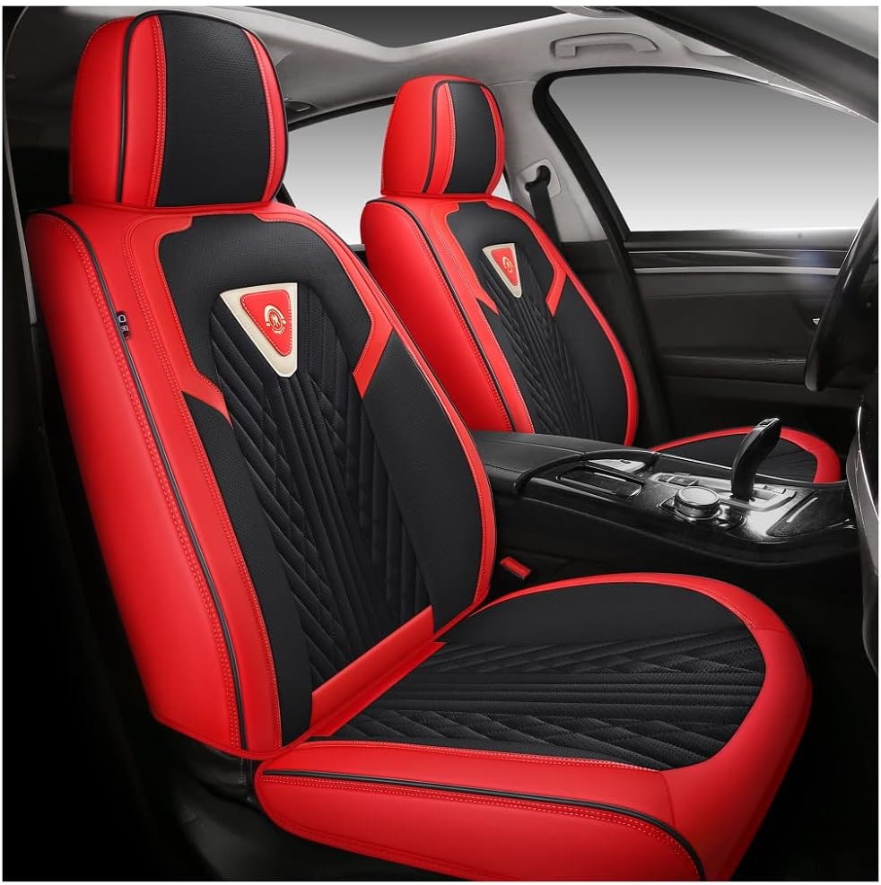 Red-Black PU Leather 5 Seats Full Set Car Seat Covers T596996