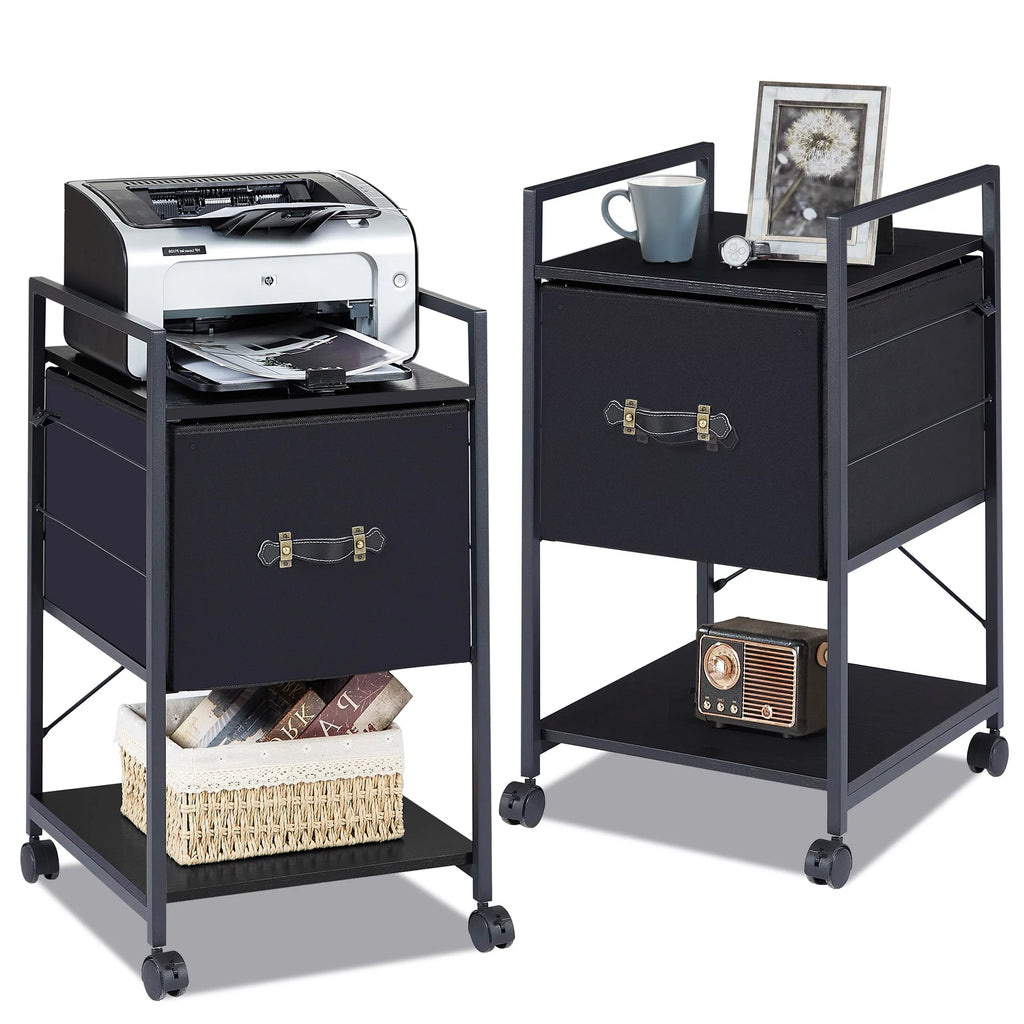 Set of 2 Black Rolling File Cabinet with 1 Drawer and Shelf N2501