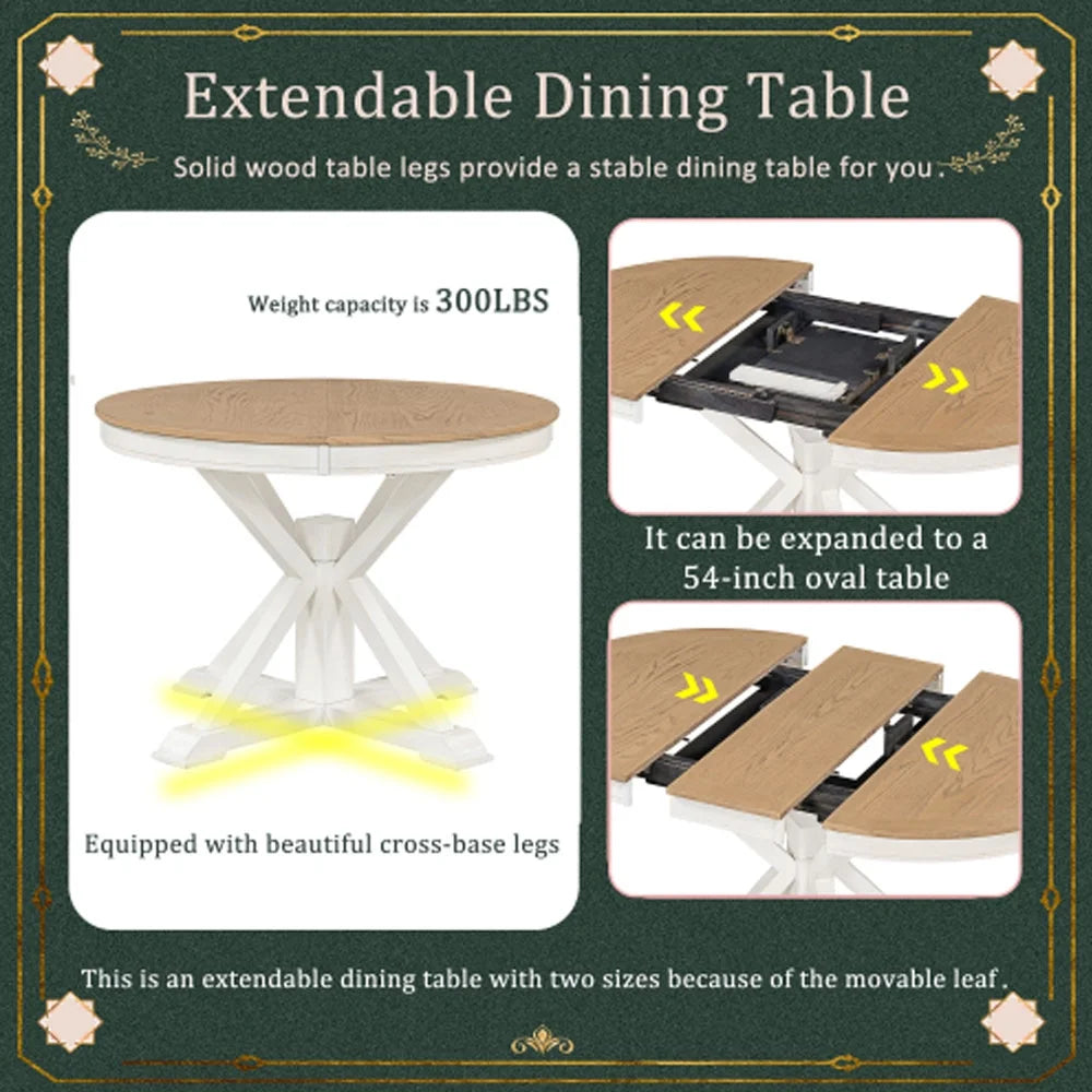 Extendable Dining Table with 12" Leaf Oak Natural Wood Off White T363615
