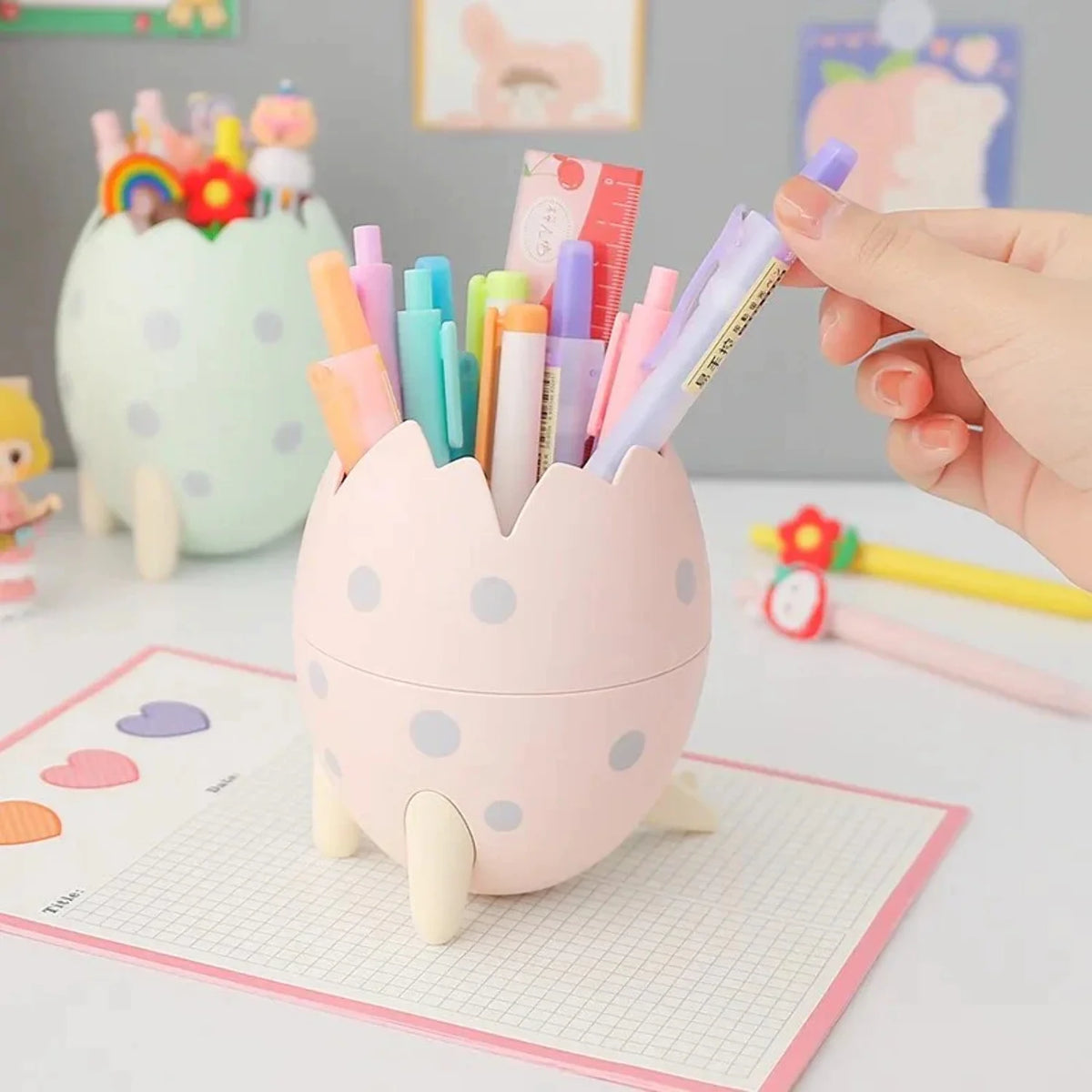 Kawaii Dinosaur Egg Pen Holder Large Capacity Desktop Stationery Storage Box T33502