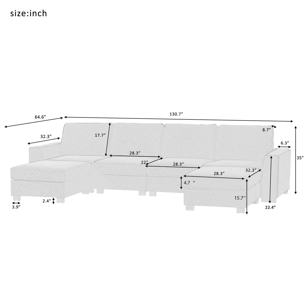 U Shaped Sofa with Removable Ottomans V643733
