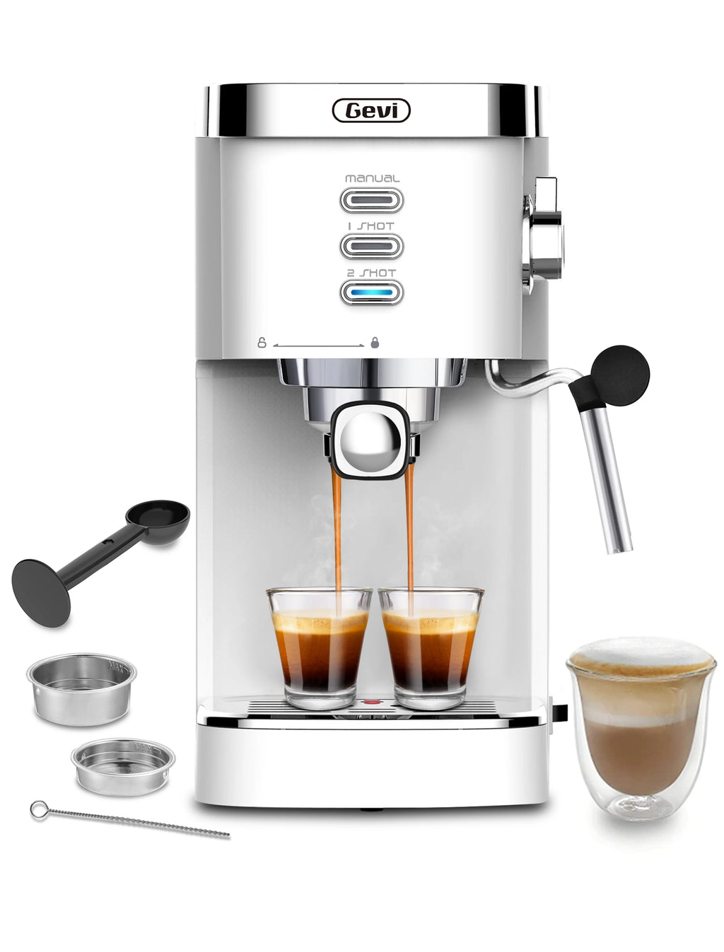 White 20 Bar Automatic Espresso Coffee Maker with Milk Frother Wand Z1184